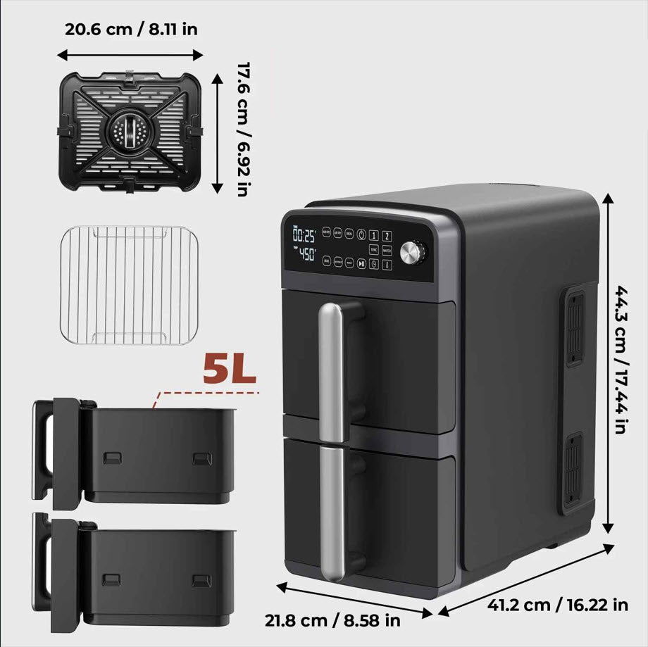 Friteuse à air chaud - 2 paniers 10L 2600W