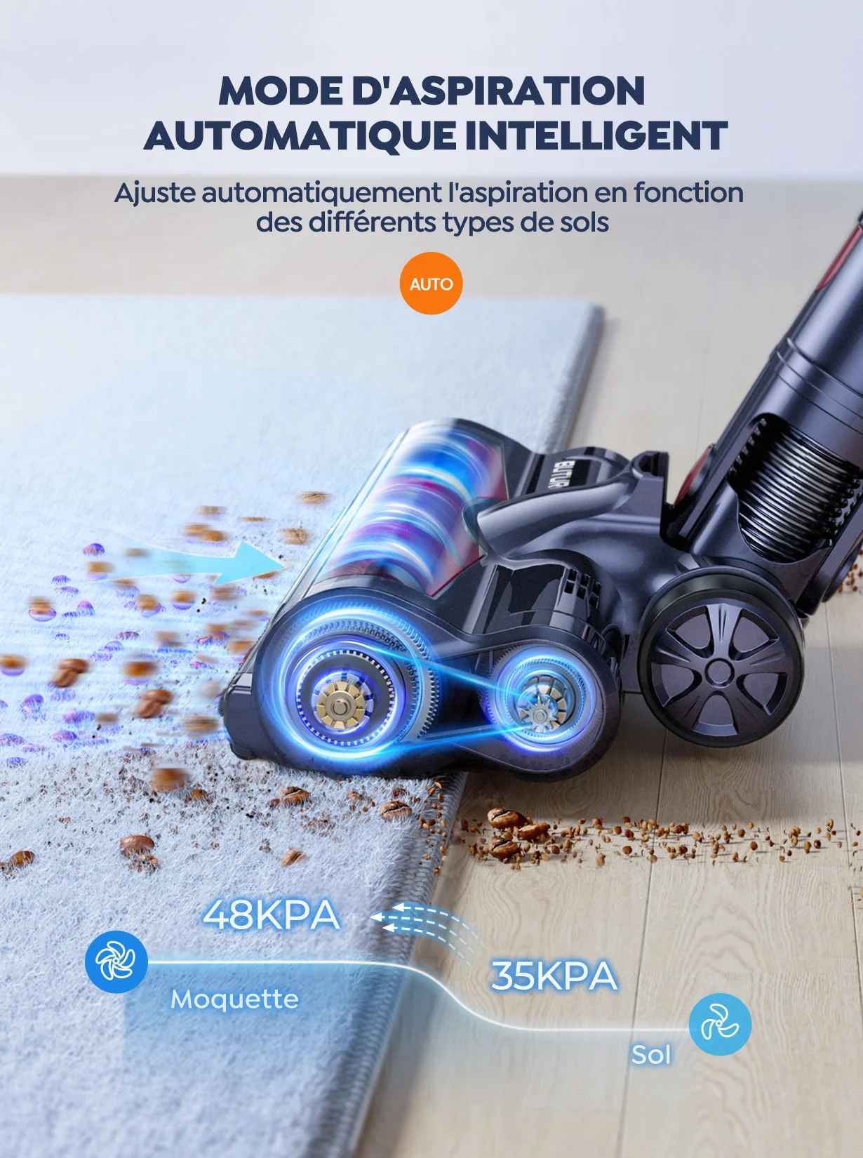 Aspirateur sans fil | BUTURE 500W 48Kpa